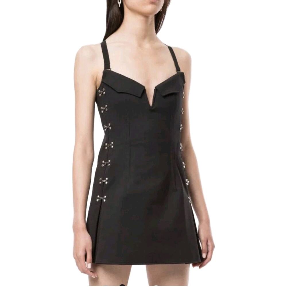 Dion Lee Accordion Pleat Mini Dress Size 8 Black Hook Eye Bustier Adjustable